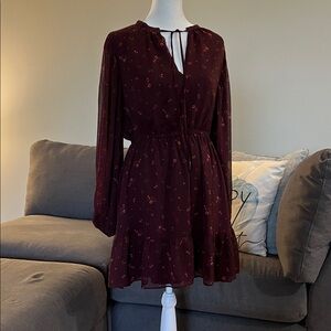 Sugarlips Maroon Floral Long Sleeve Dress